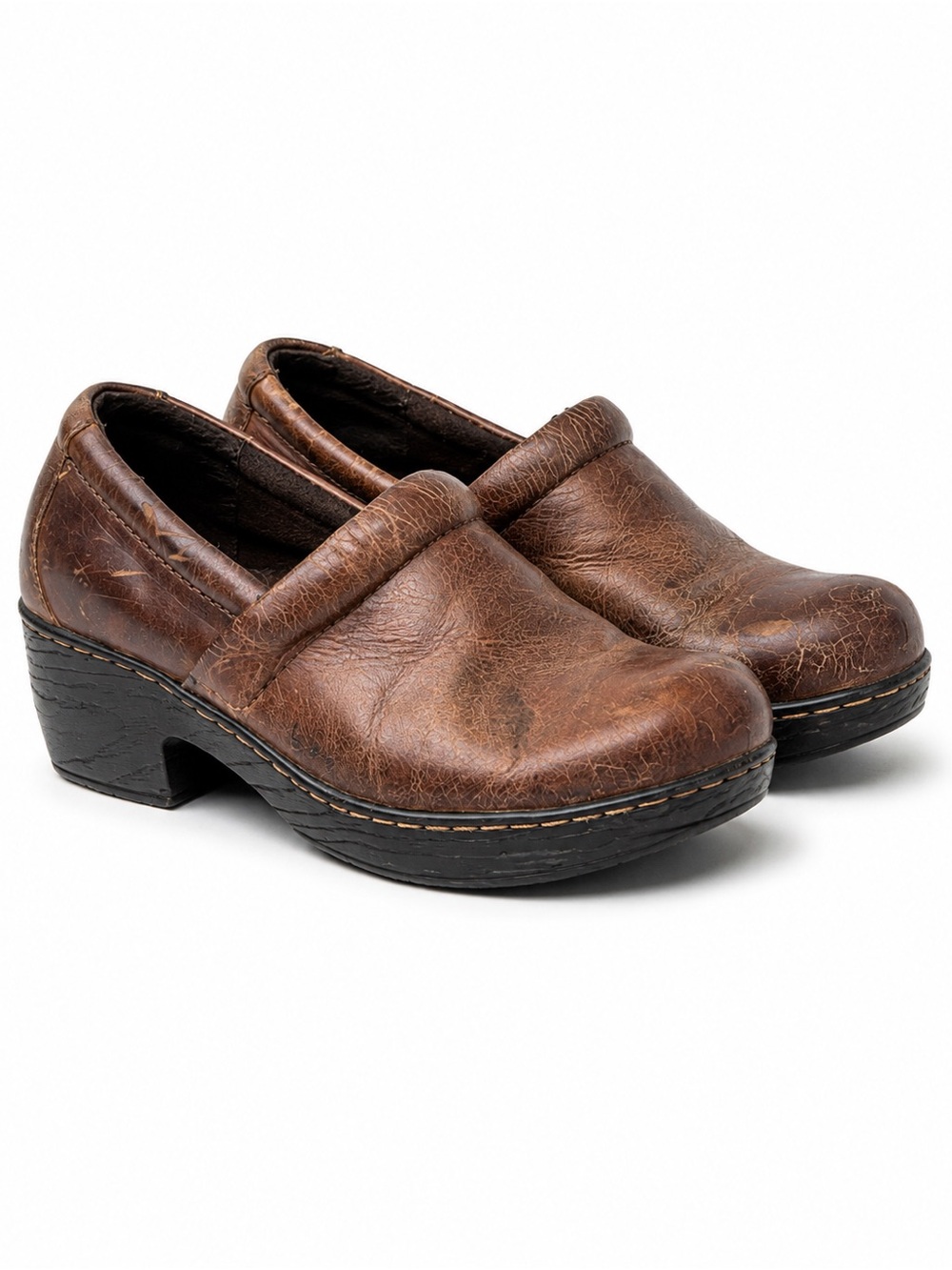 b.o.c. by Born brown leather slip-on heeled clogs size 7.5